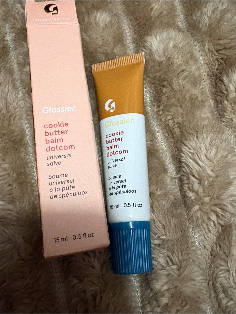BNIB Glossier Cookie Butter Balm Dotcom - Brown Tube with Blue Cap